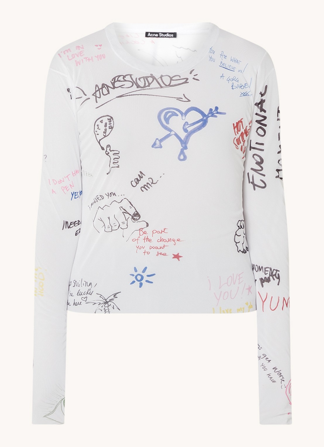 Acne Studios Semi-transparante top met print - voorkant 2 wit
