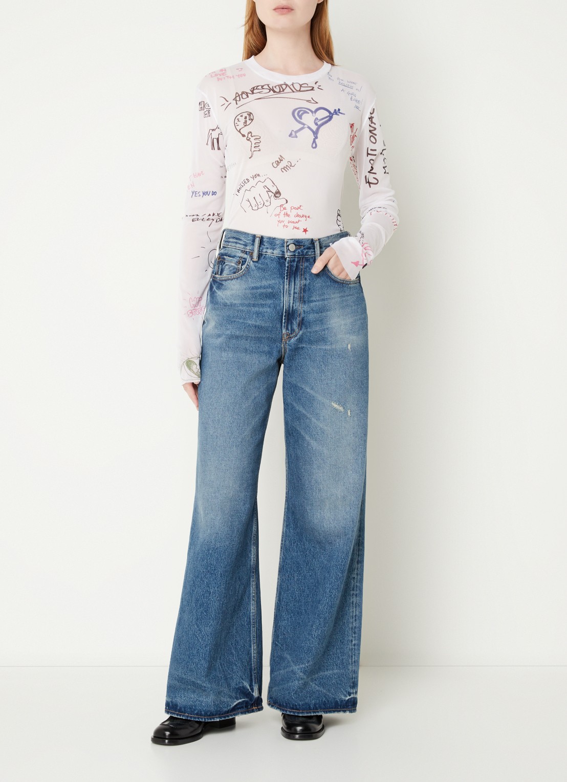 Acne Studios Semi-transparante top met print - voorkant 3 wit