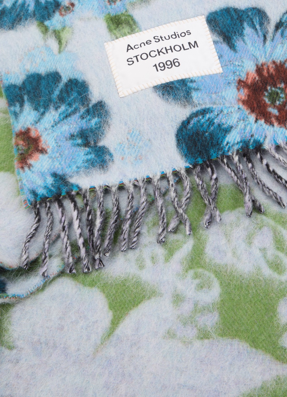 Acne Studios Sjaal in alpaca wolblend met bloemenprint 186 x 33 cm - detail 2 blauw