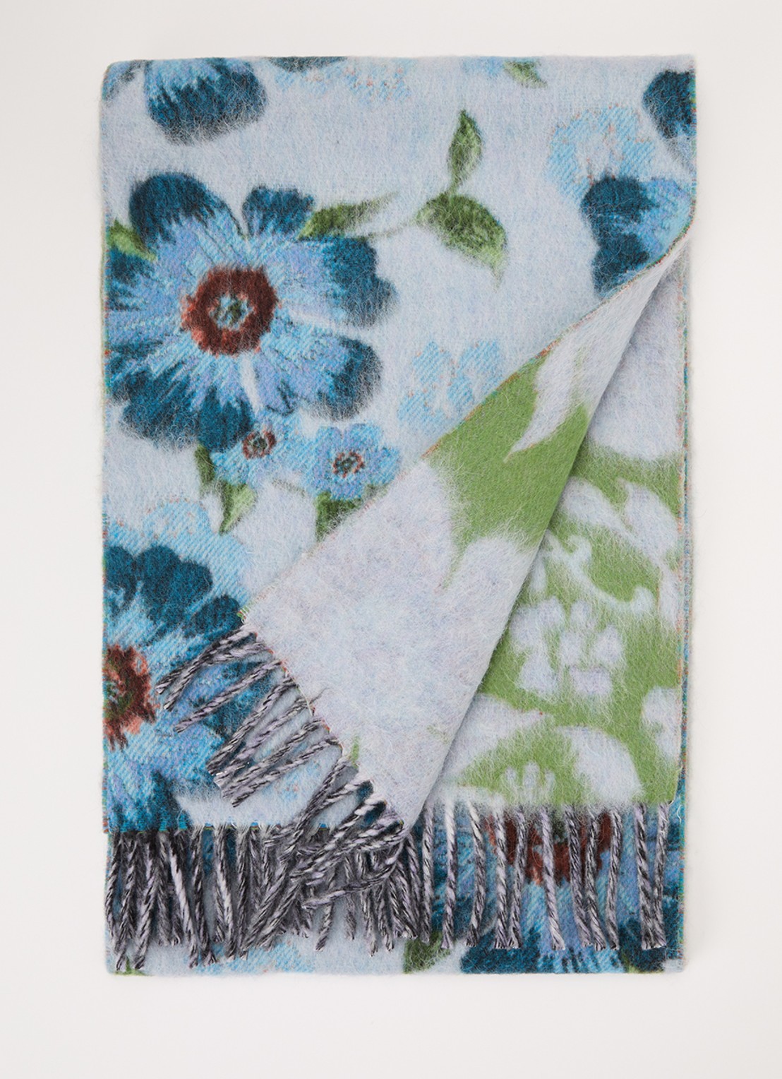 Acne Studios Sjaal in alpaca wolblend met bloemenprint 186 x 33 cm - voorkant blauw