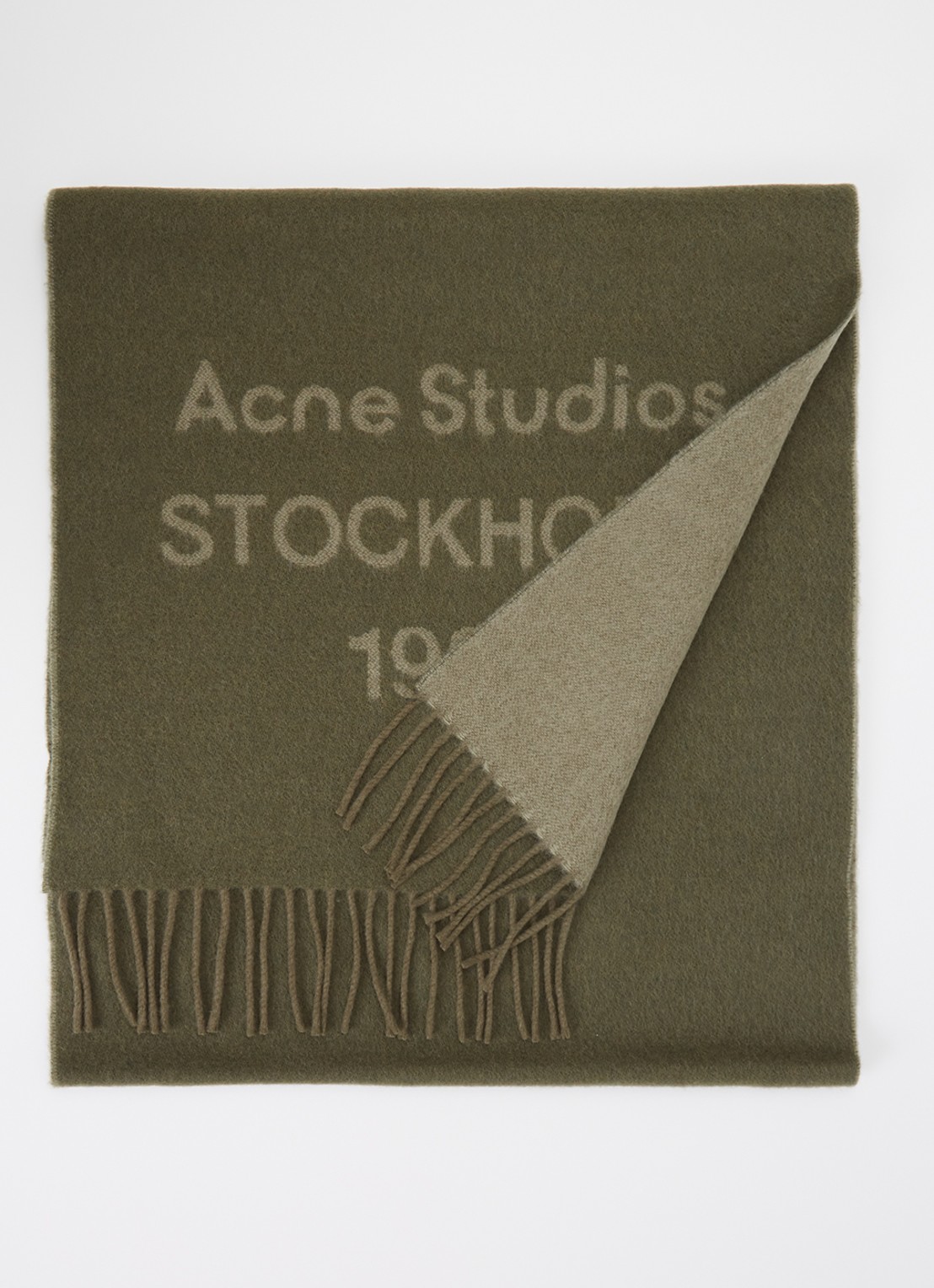 Acne Studios Sjaal van wol met logoprint 180 x 40 cm - voorkant 2 legergroen