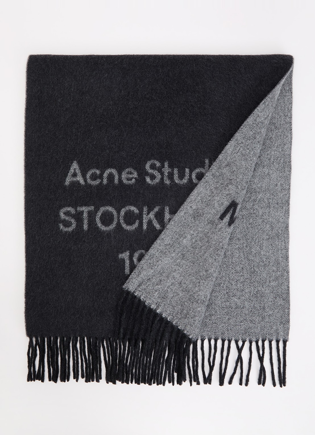 Acne Studios Sjaal van wol met logoprint 43 x 200 cm - voorkant 2 zwart