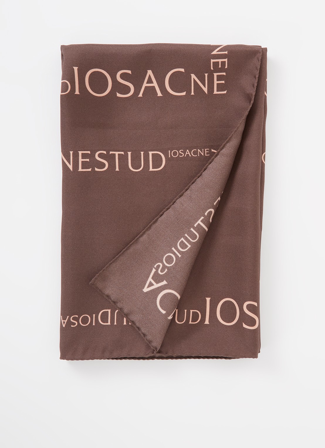 Acne Studios Sjaal van zijde met logoprint 64 x 64 cm  - voorkant 2 donkerbruin