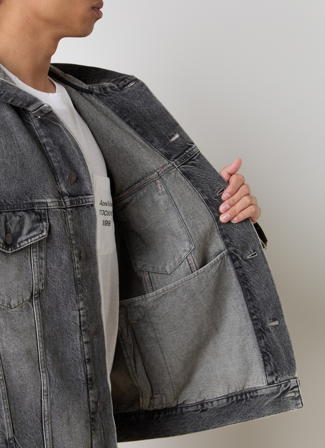 Acne Studios Spijkerjas met capuchon en steekzakken - detail 3 middengrijs