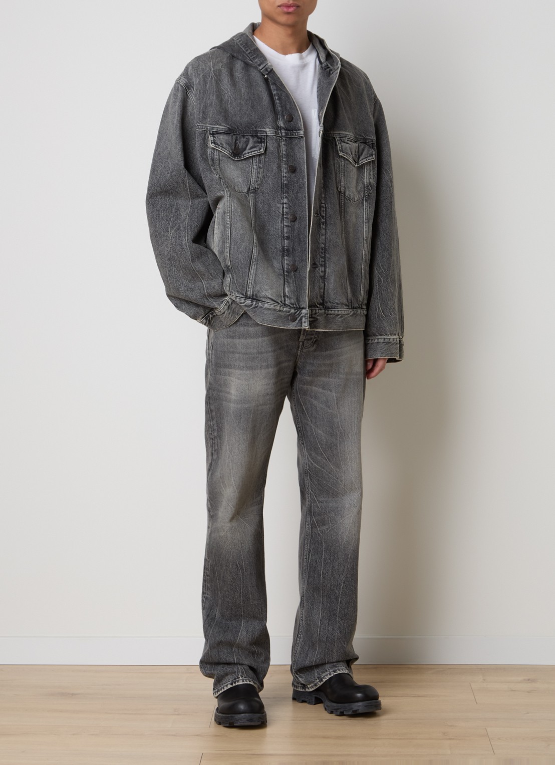 Acne Studios Spijkerjas met capuchon en steekzakken - voorkant 6 middengrijs