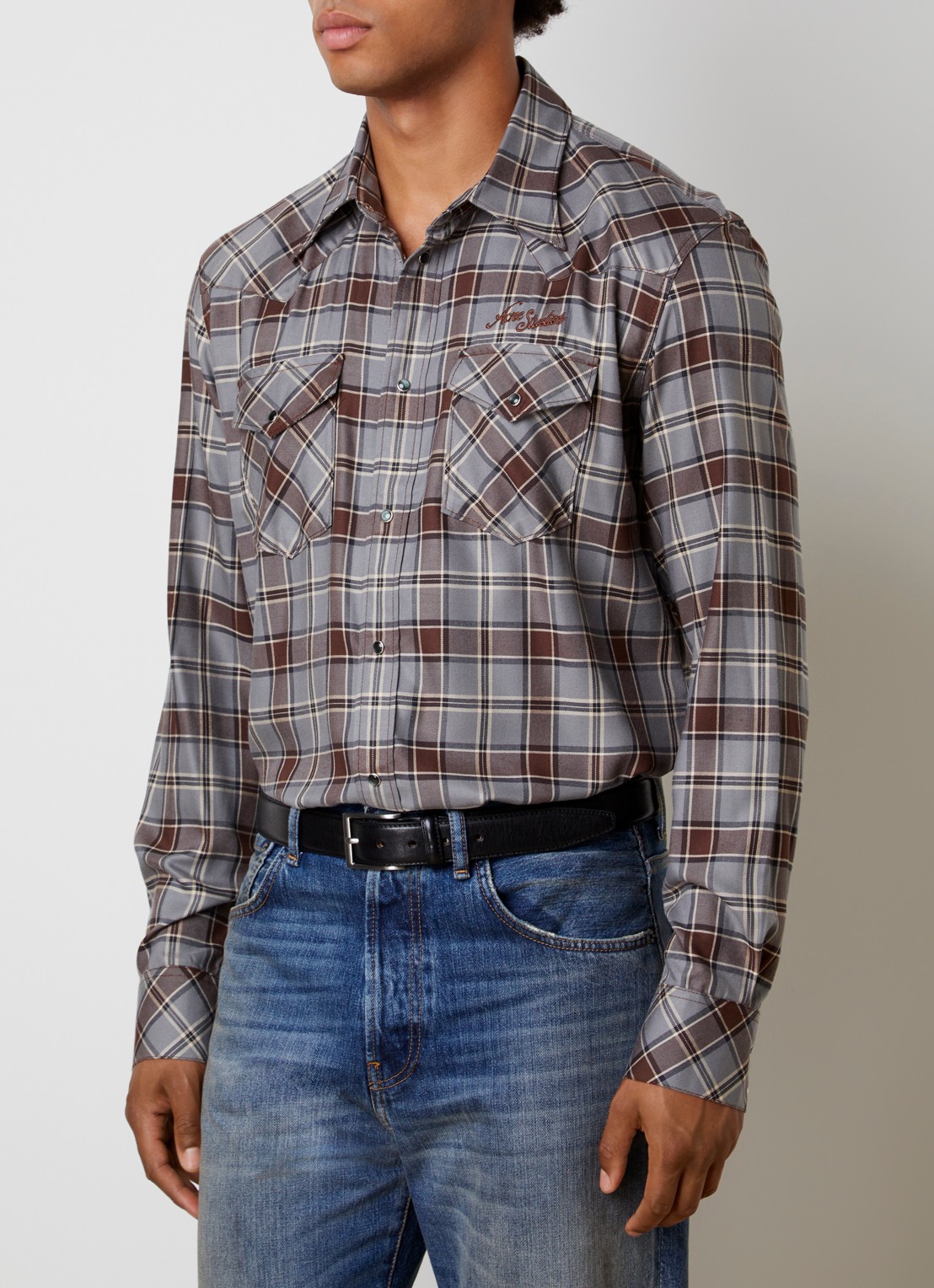 Acne Studios Surrow overshirt met ruitdessin - detail grijs
