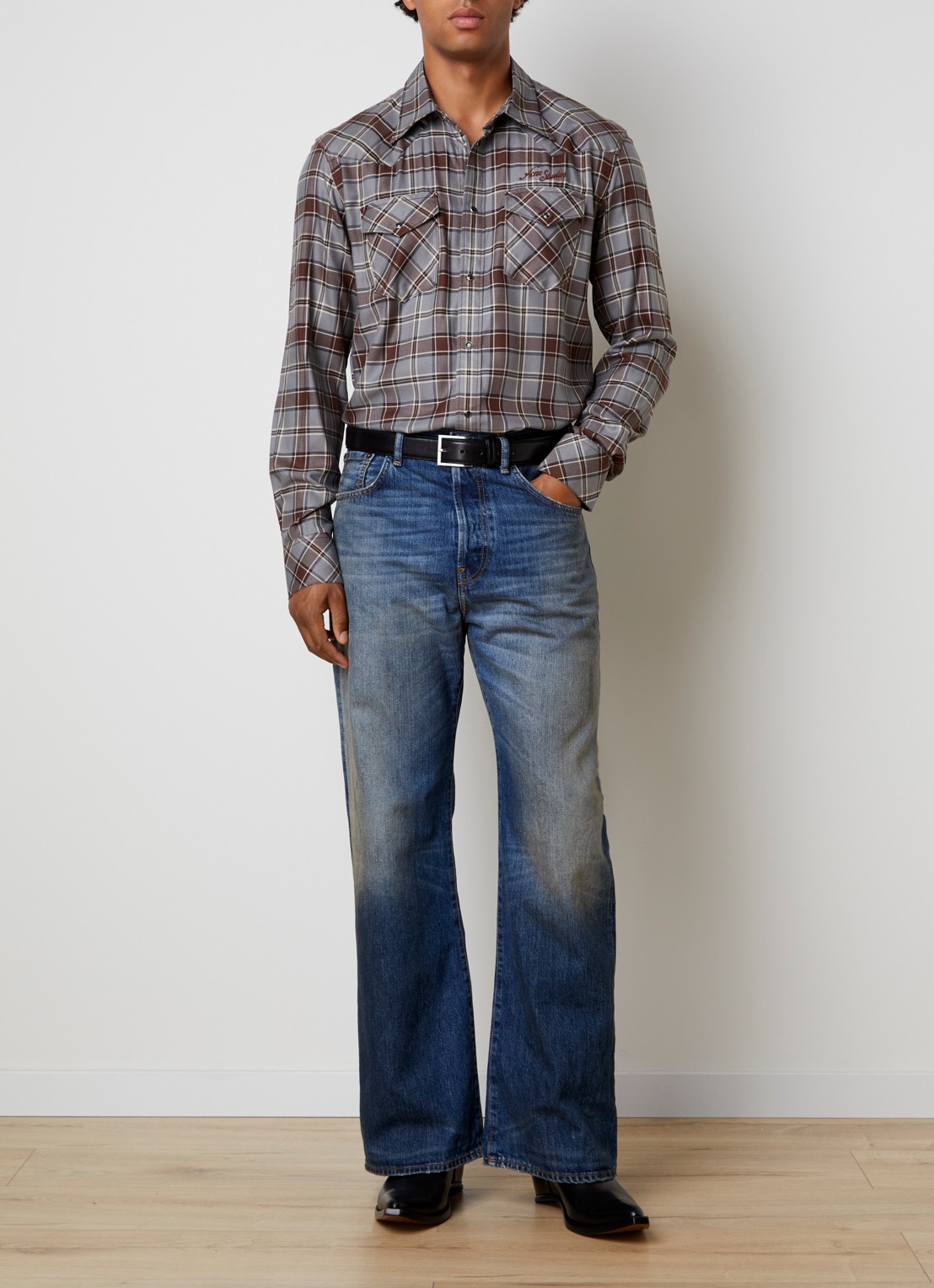 Acne Studios Surrow overshirt met ruitdessin - voorkant 5 grijs