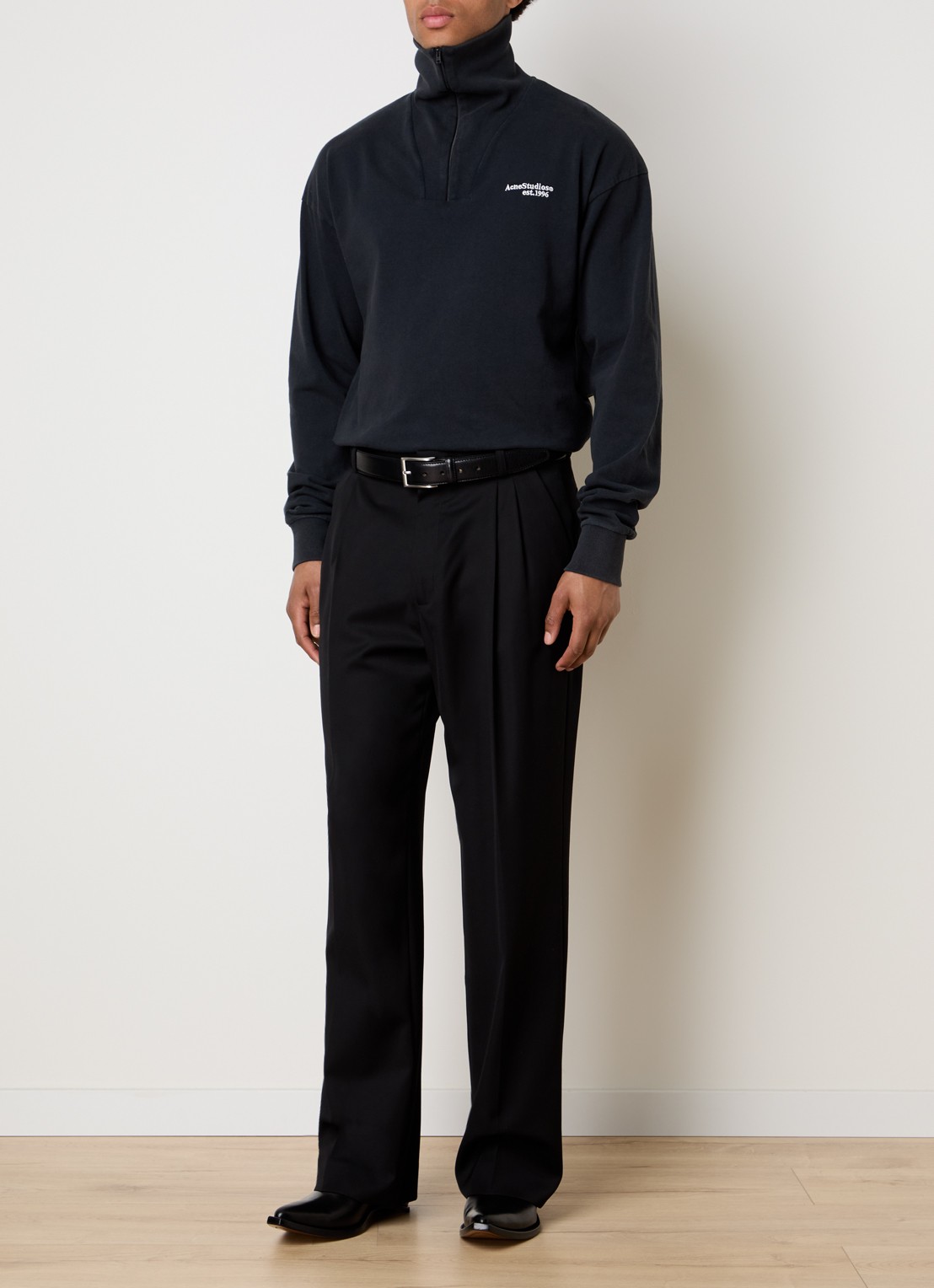Acne Studios Sweater met halve rits en logoborduring - voorkant 3 zwart