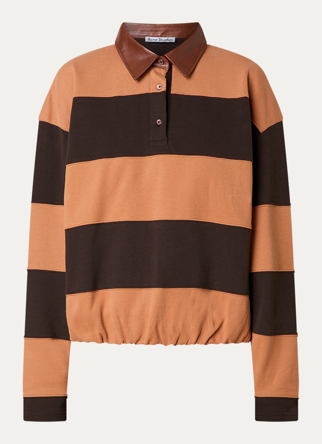 Acne Studios Sweater met streepprint en polokraag - voorkant donkerbruin