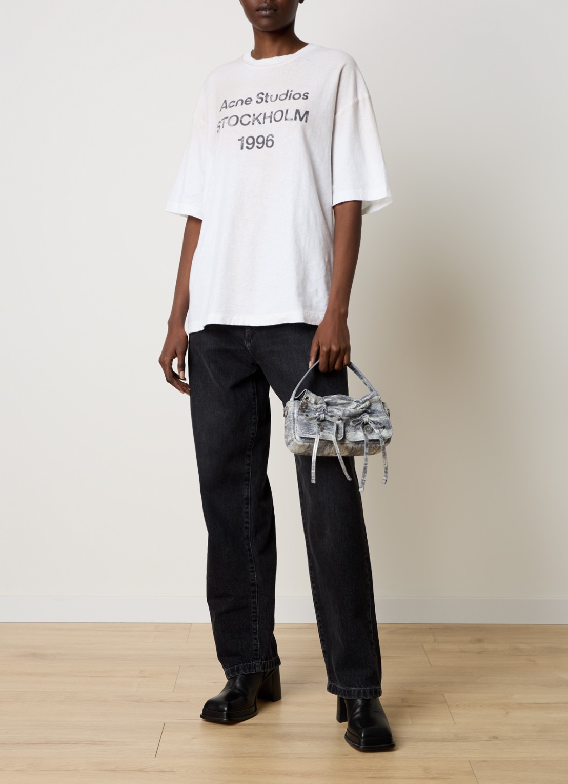 Acne Studios T-shirt met logoprint en verwassen afwerking - voorkant 2 gebroken wit