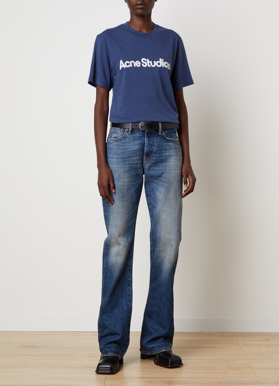 Acne Studios T-shirt met logoprint - voorkant 3 staalblauw