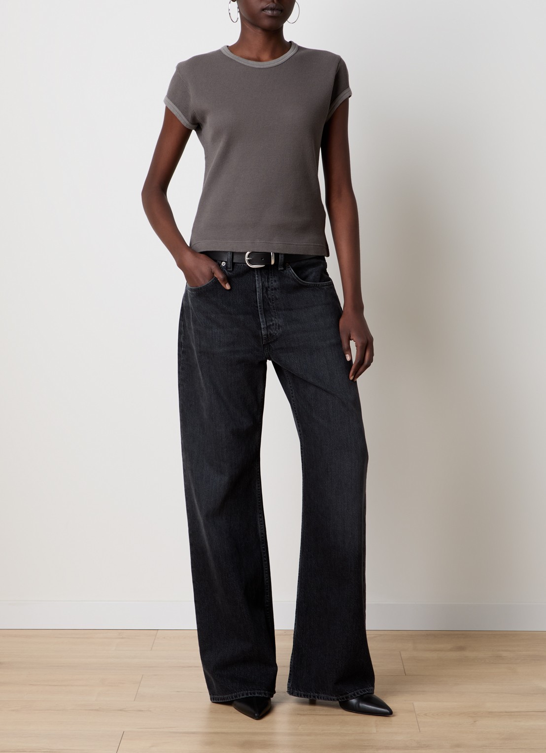 Acne Studios T-shirt met ribstructuur - voorkant 4 middengrijs