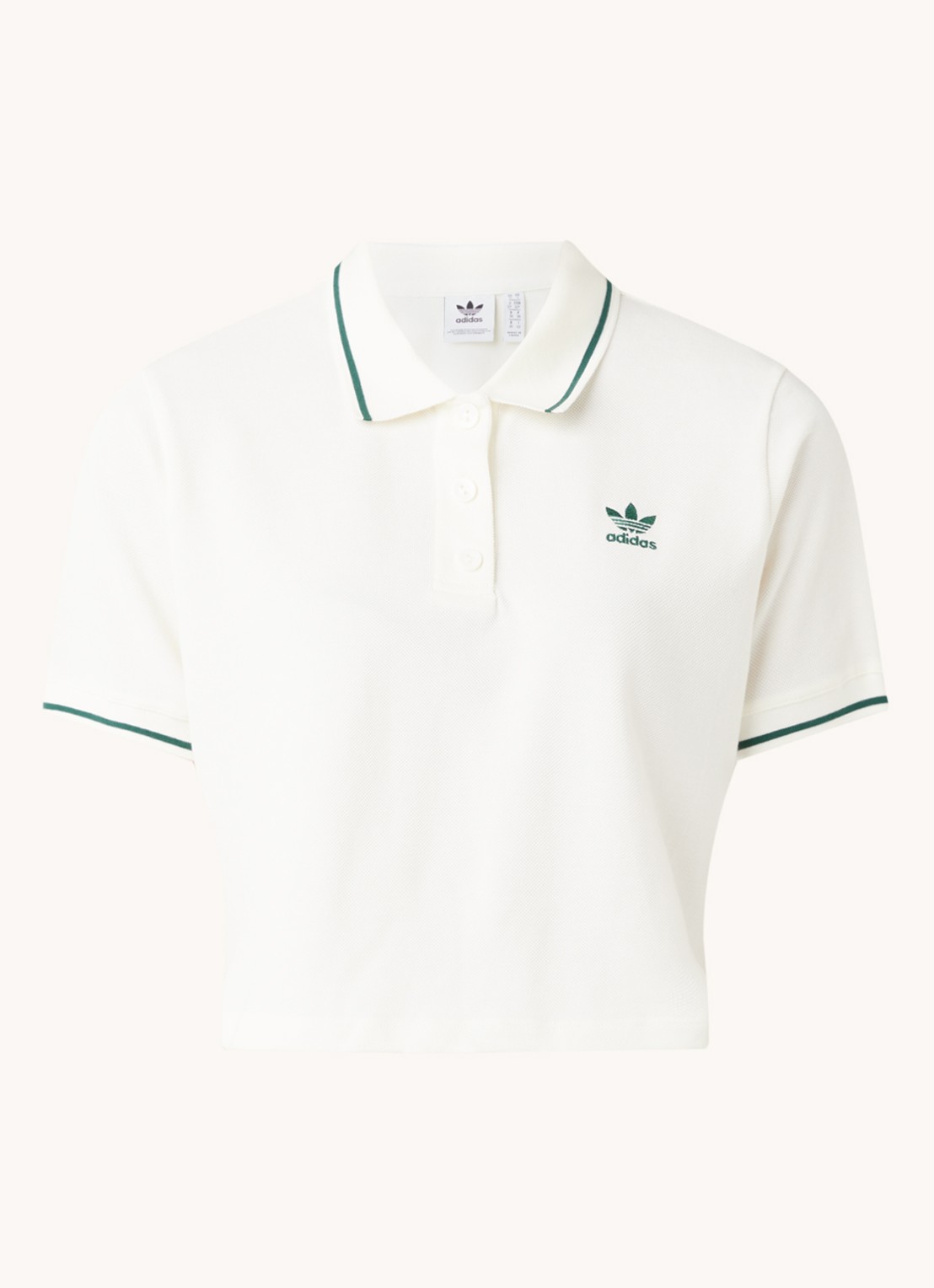 adidas Cropped polo met logoborduring - voorkant 3 gebroken wit