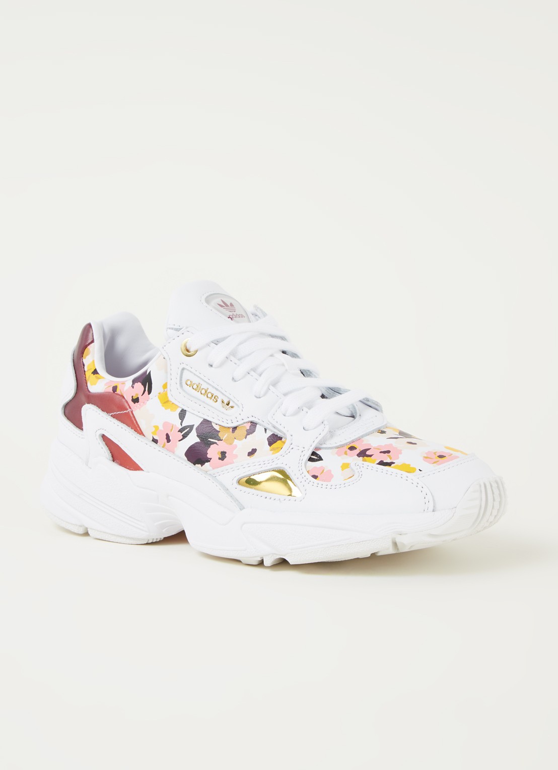 adidas Falcon sneaker van leer met bloemenprint - voorkant 4 wit