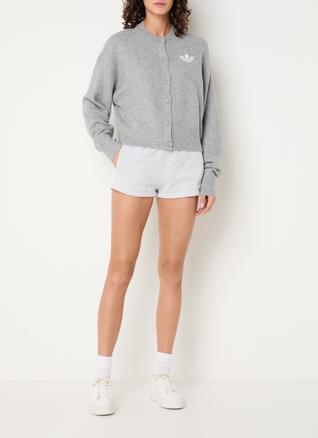 adidas Fijngebreid vest met logo - voorkant 4 grijsmele
