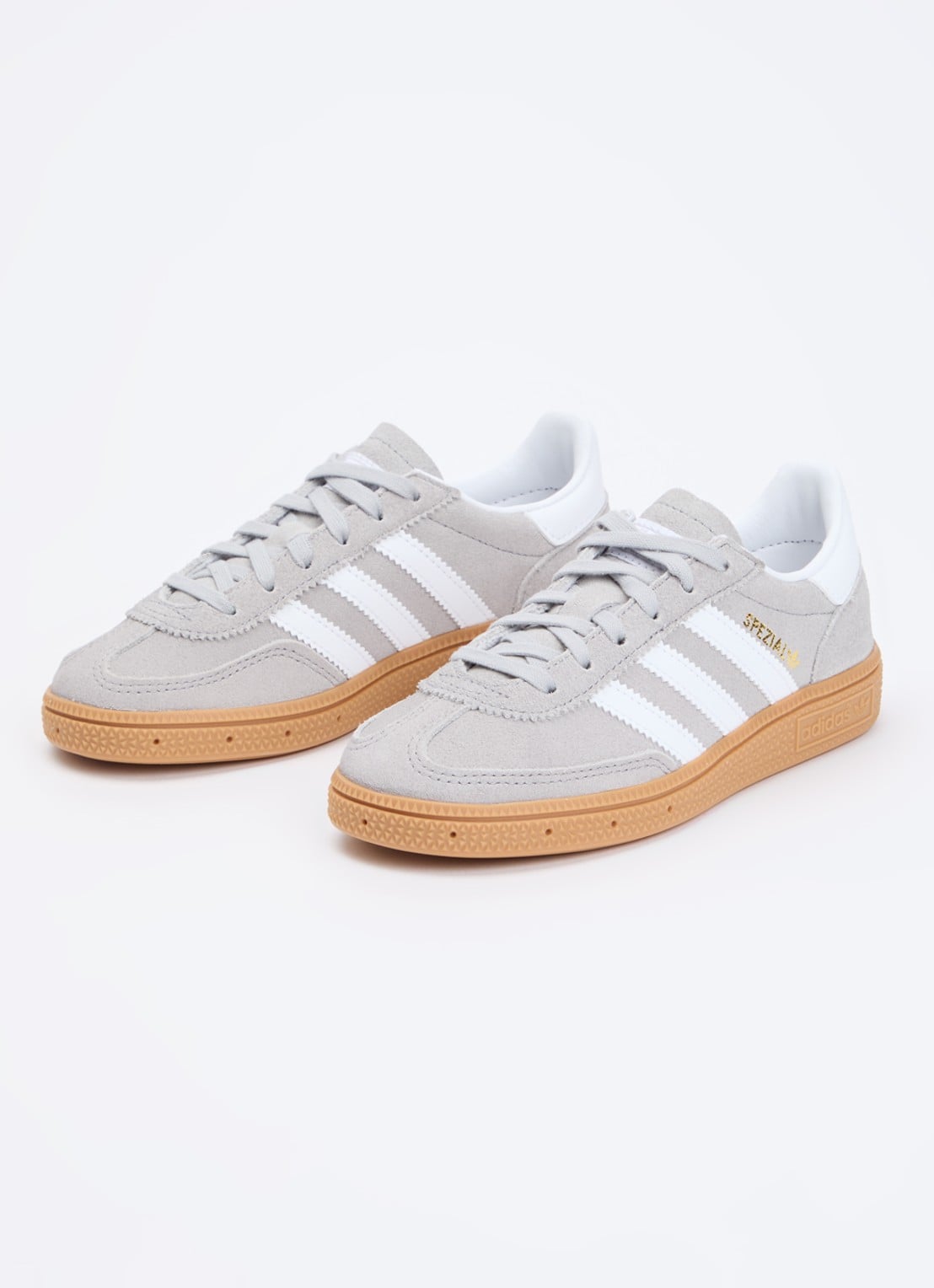Adidas Handball Spezial sneaker van suède met leren details - voorkant 4 lichtgrijs