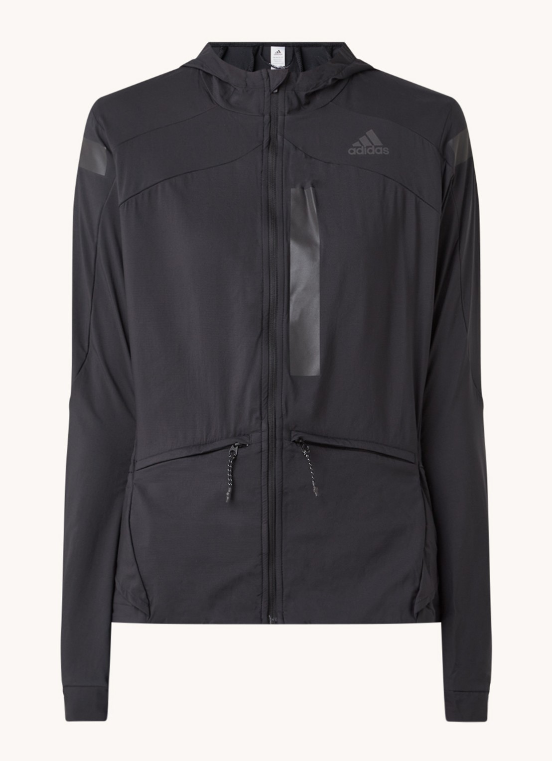 adidas Marathon packaway hardloop jack met capuchon - voorkant zwart
