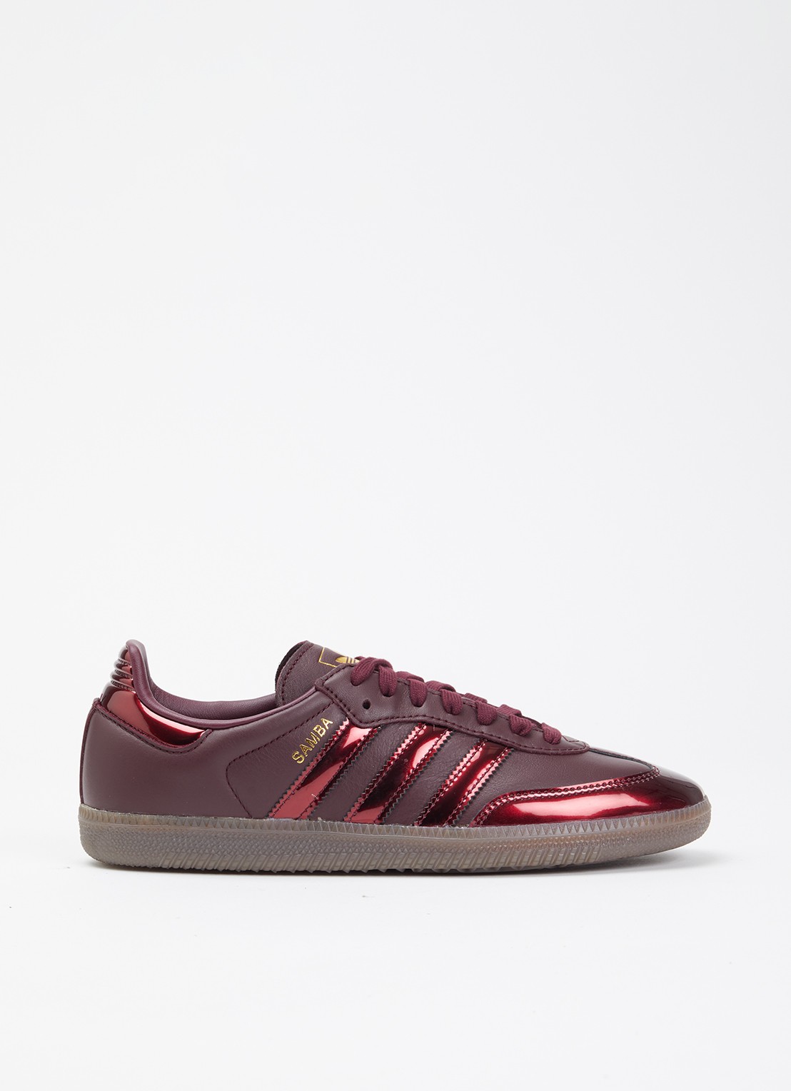 Adidas Samba OG sneaker van leer met metallic details  - voorkant aubergine