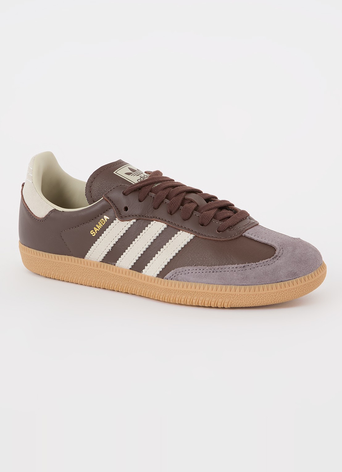Adidas Samba OG sneaker van leer met suède details  - voorkant donkerbruin