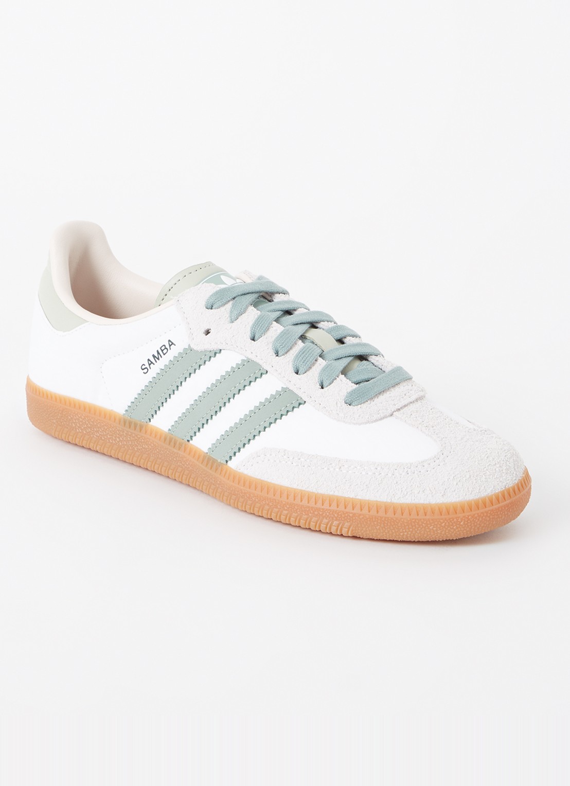 Adidas Samba OG sneaker van leer met suède details  - voorkant 2 lindegroen