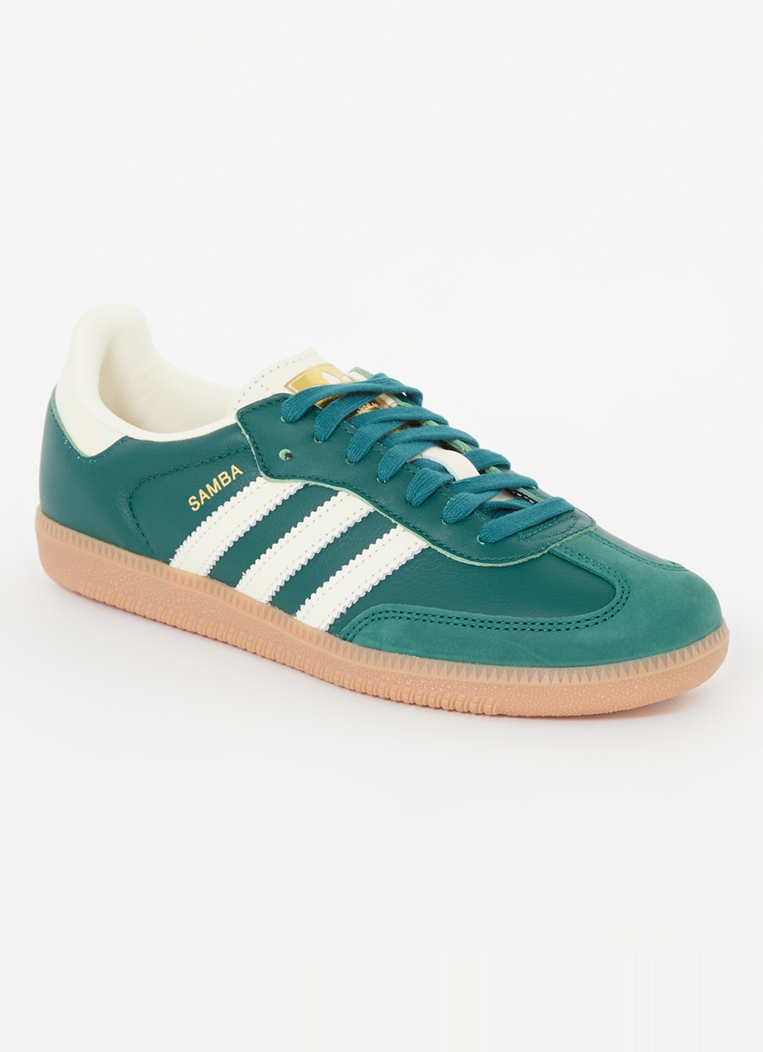 Adidas Samba OG sneaker van leer met suède details  - voorkant donkergroen