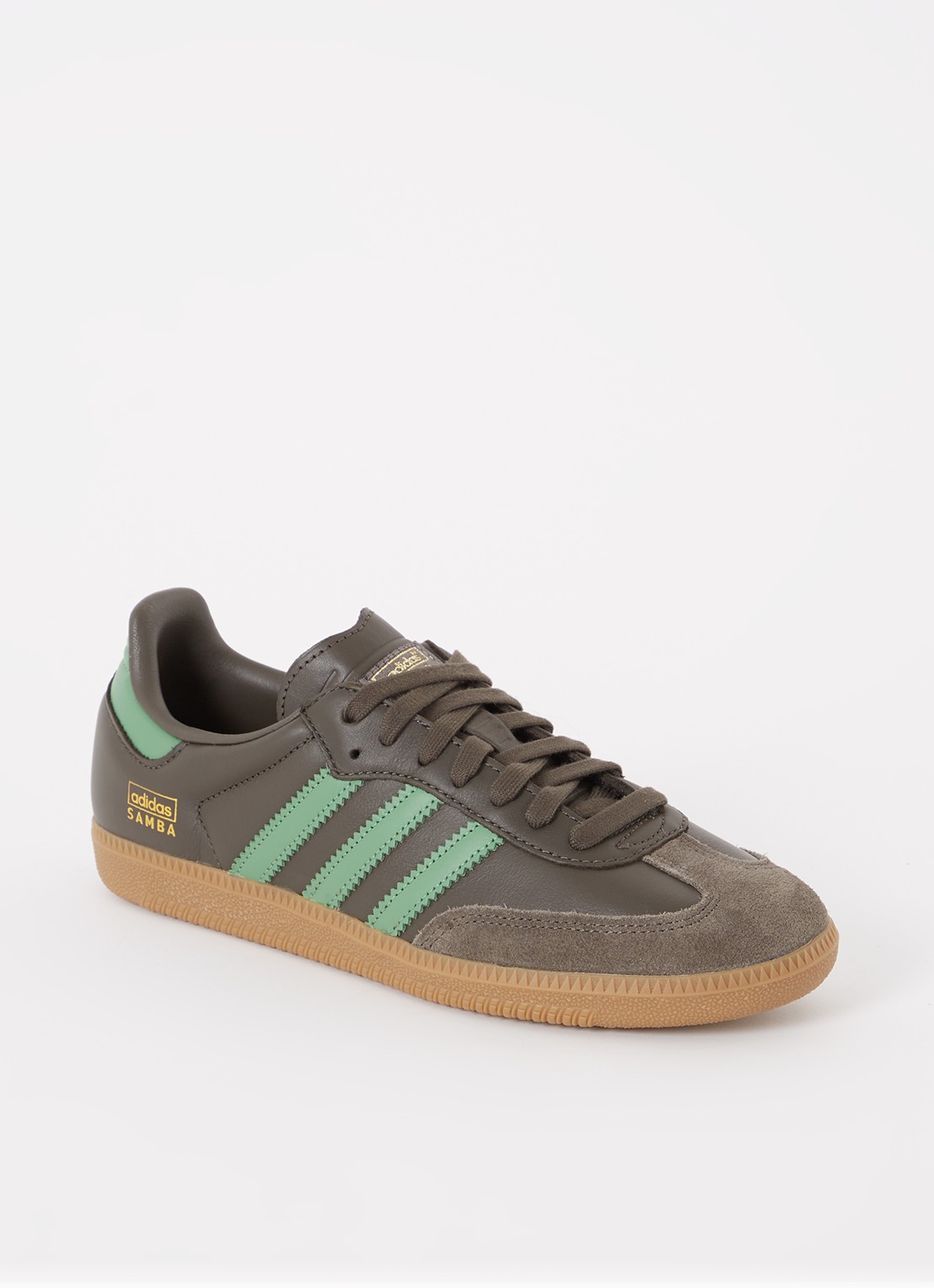Adidas Samba OG sneaker van leer met suède details  - voorkant olijfgroen