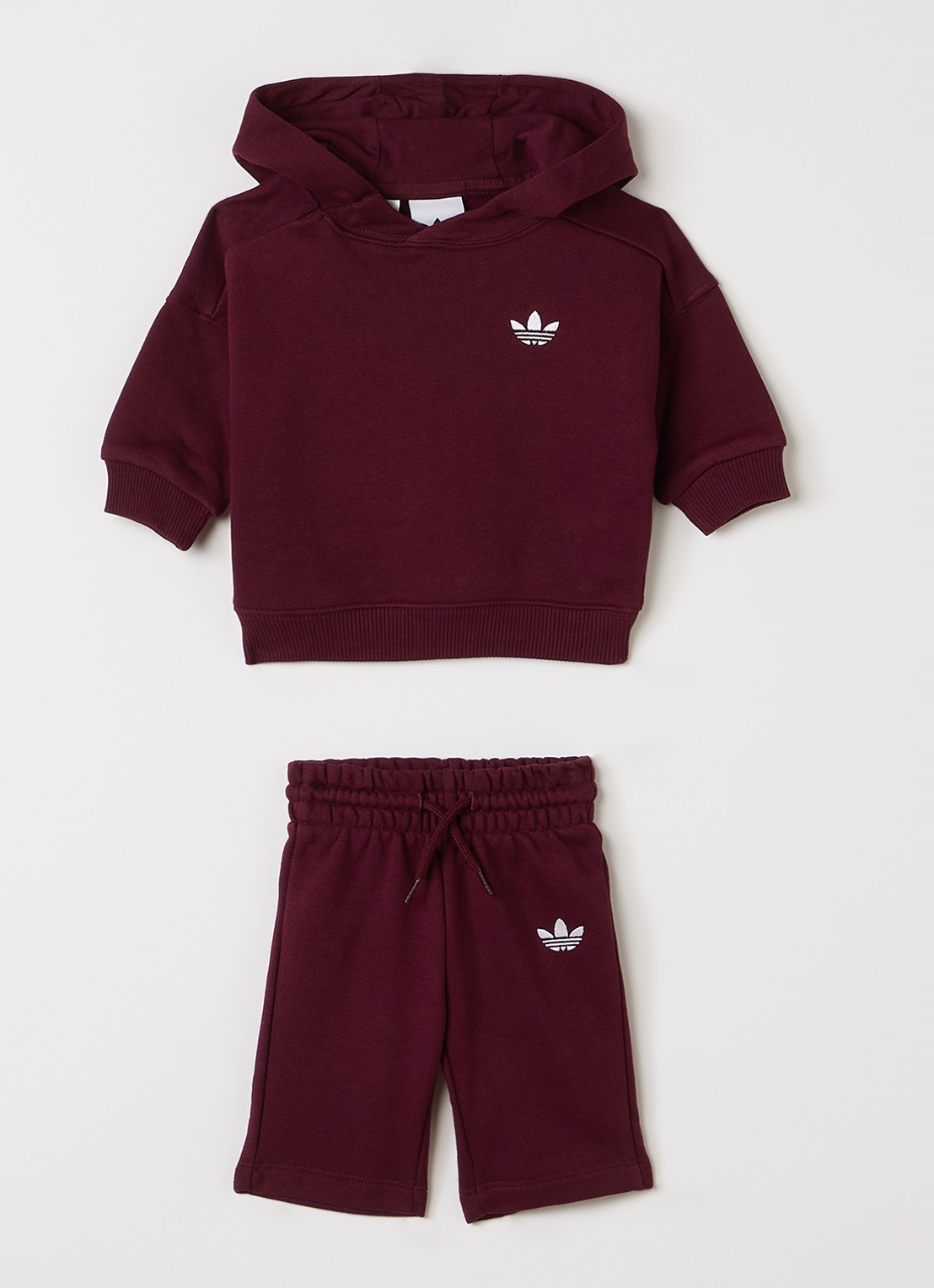Adidas Set van hoodie met korte broek 2-delig - voorkant bordeauxrood