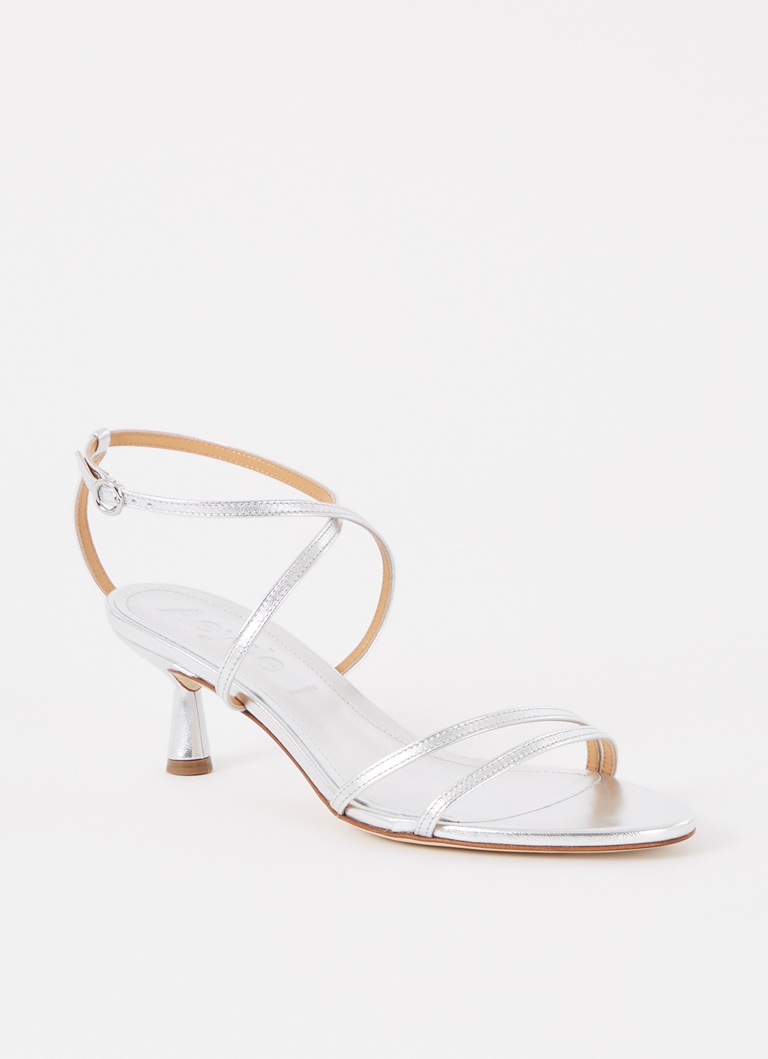 Aeyde Maeva sandalette van leer met metallic finish - voorkant 5 zilver