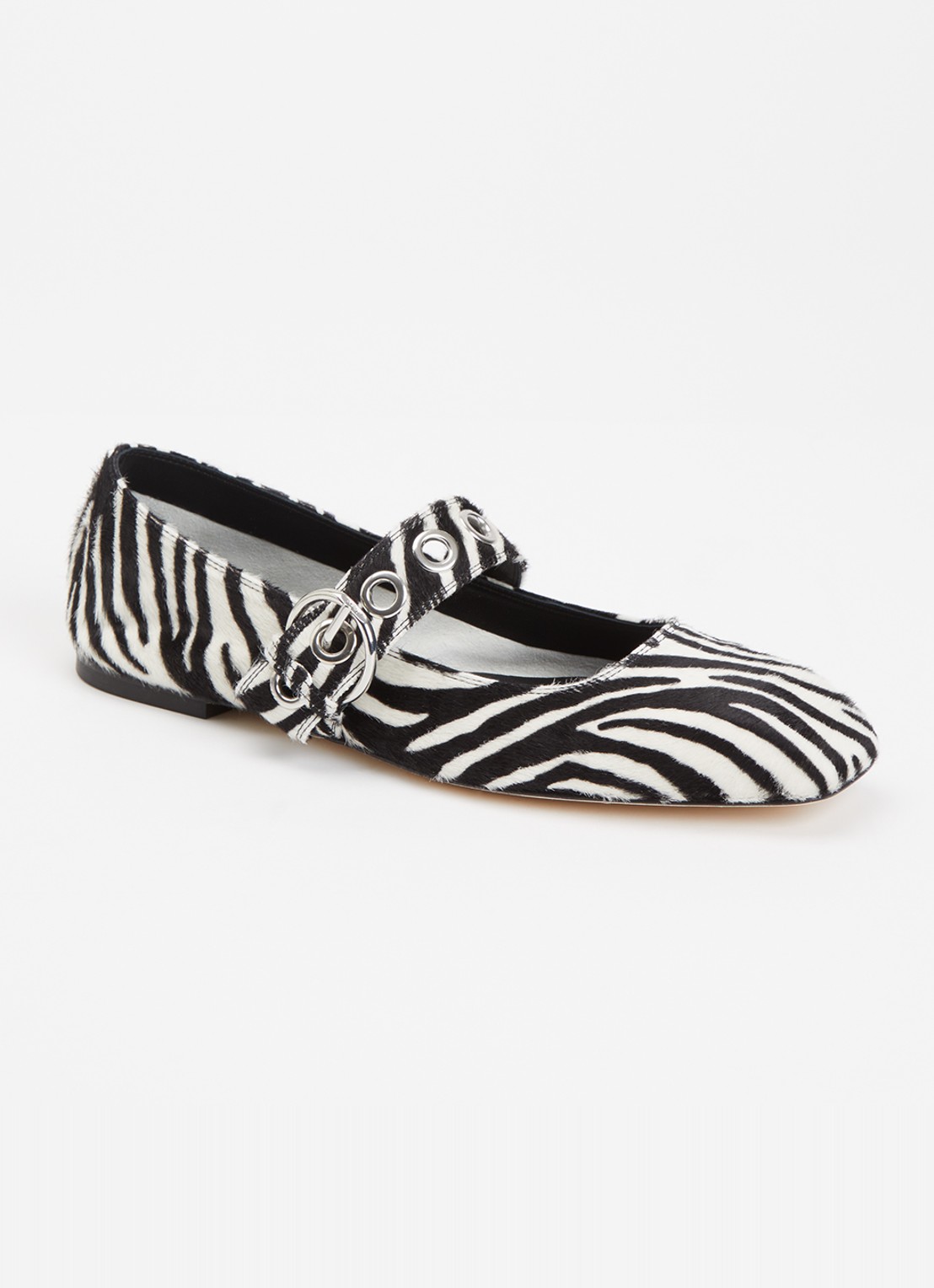 Aeyde Uma ballerina van leer met zebraprint - voorkant gebroken wit