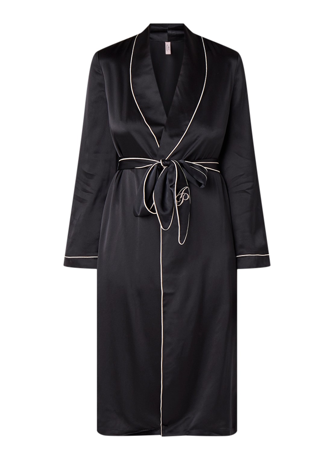 Agent Provocateur Classic kimono van zijde met strikceintuur - voorkant 2 zwart