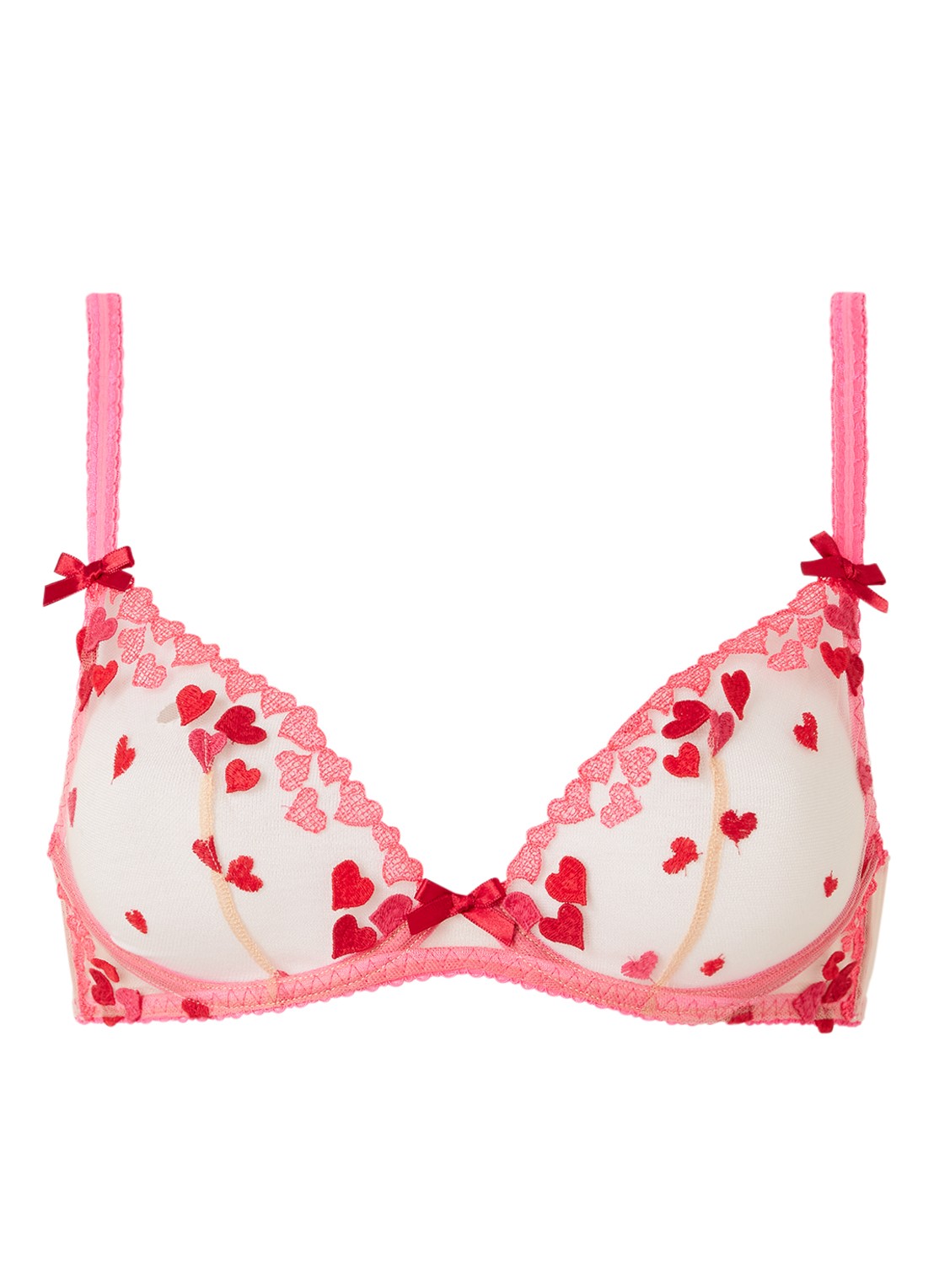 Agent Provocateur Cupid beugel bh van mesh met hartenborduring - voorkant 3 roze