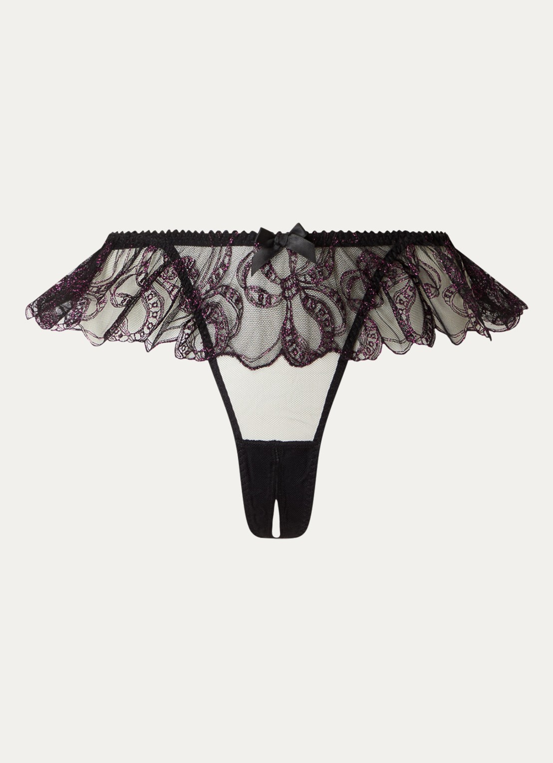 Agent Provocateur Louella ouvert string van mesh met lurex - voorkant zwart