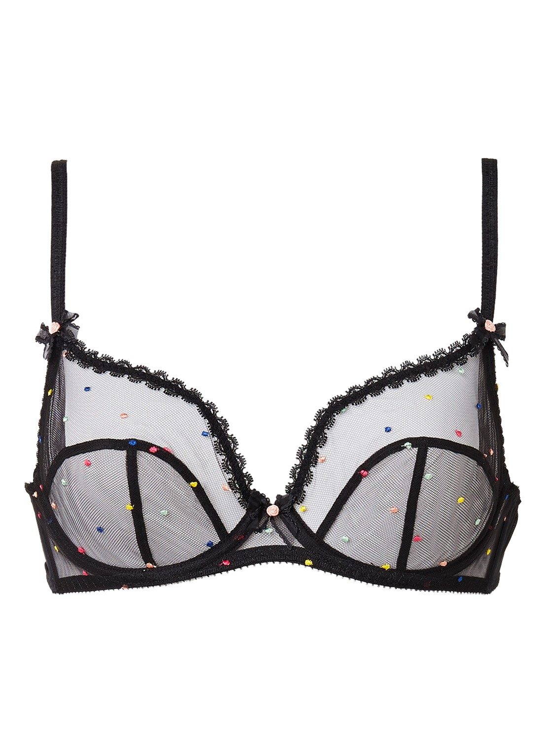 Agent Provocateur Poppie beugel bh van mesh met stippenborduring - voorkant zwart