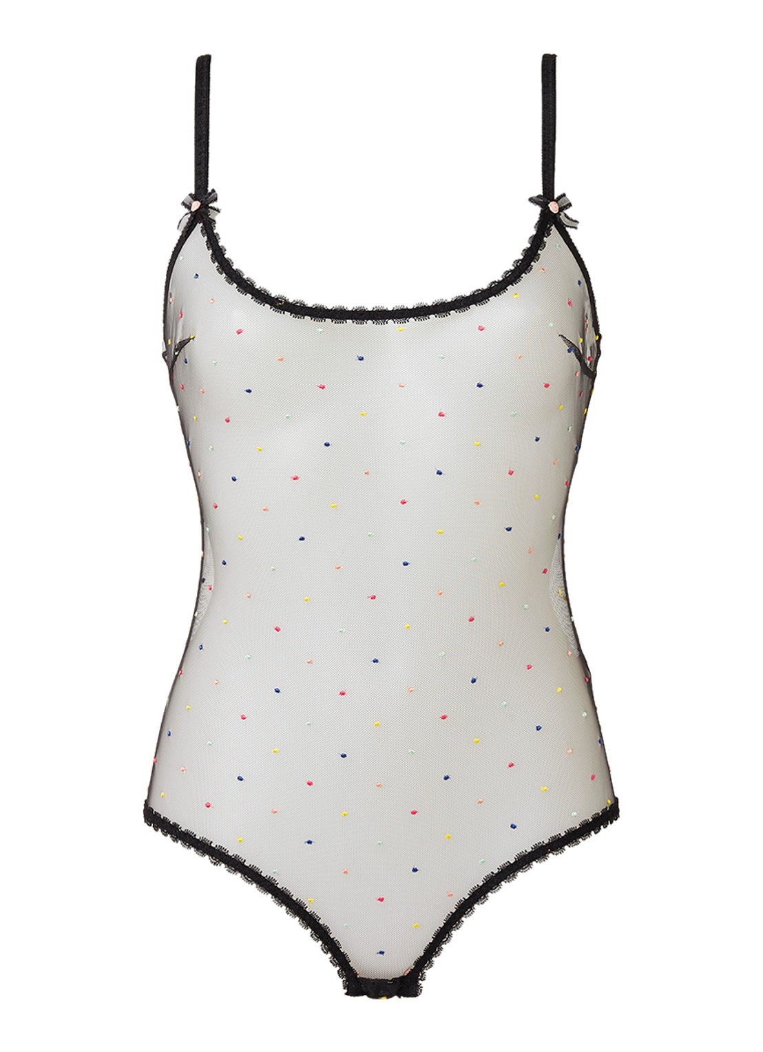Agent Provocateur Poppie body van mesh met stippenborduring - voorkant 2 zwart