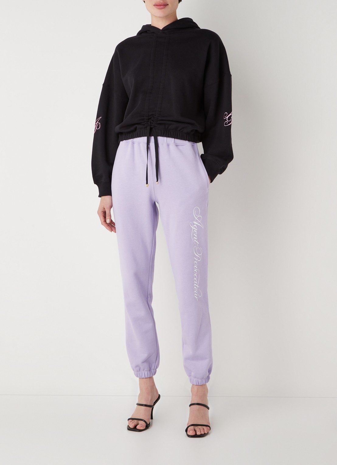 Agent Provocateur Rayley hoodie met rijgdetail en logoborduring - voorkant 2 zwart