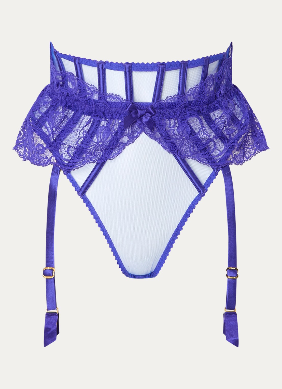 Agent Provocateur Rozlyn string met afneembare jarretels - voorkant kobaltblauw