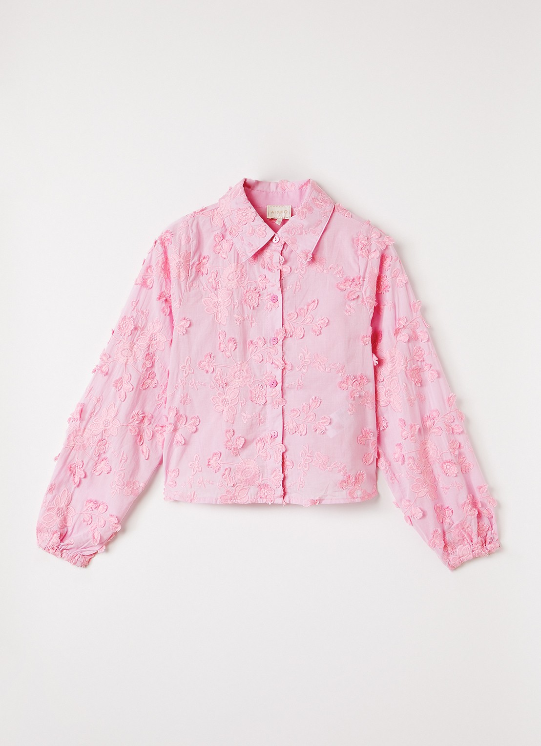 AI&KO Lien blouse met bloemborduring - voorkant 2 roze