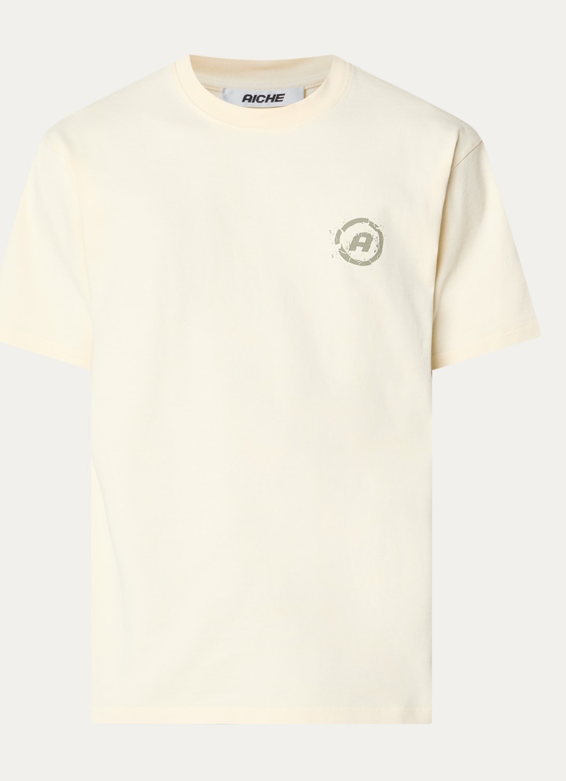 Aiche Broken Pieces T-shirt met logo- en backprint - voorkant 3 gebroken wit