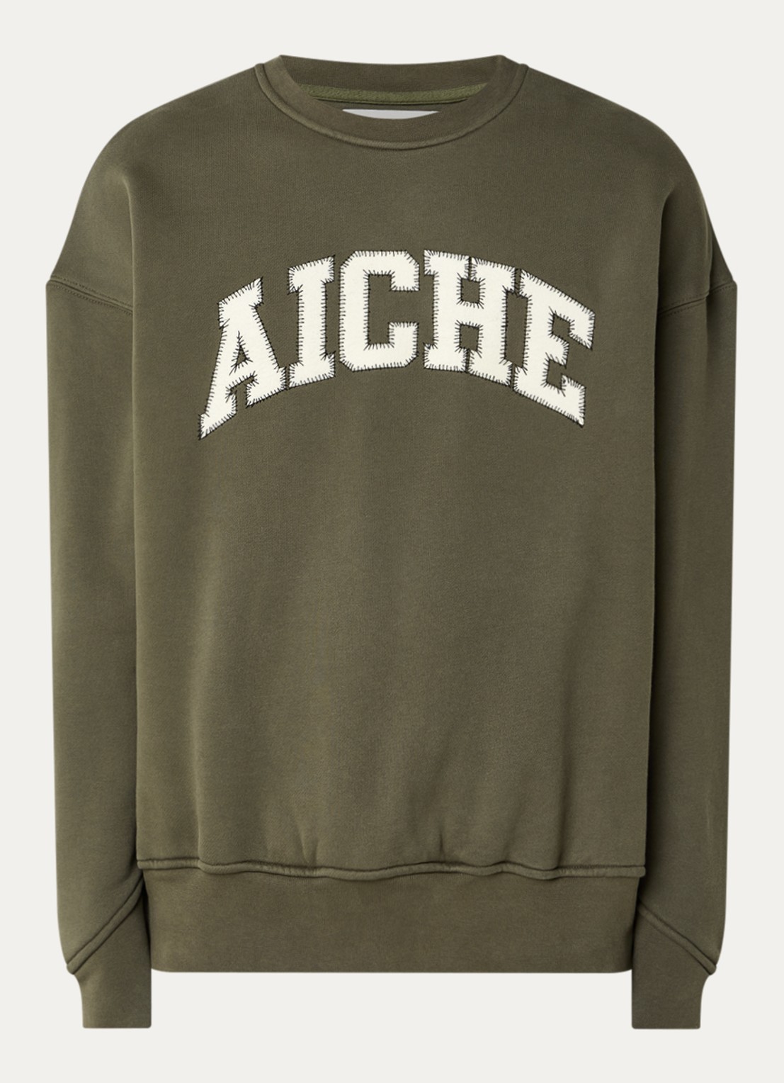 Aiche College sweater met logoborduring - voorkant 2 bronsgroen
