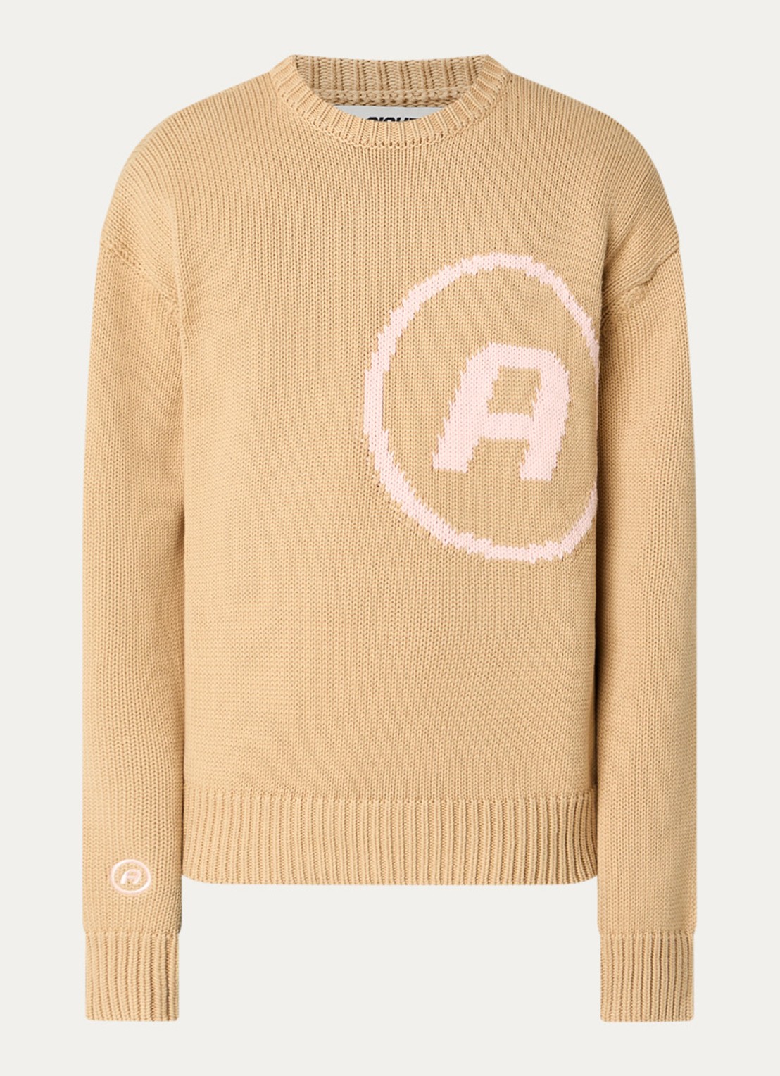 Aiche Grofgebreide trui met logo - voorkant 3 beige