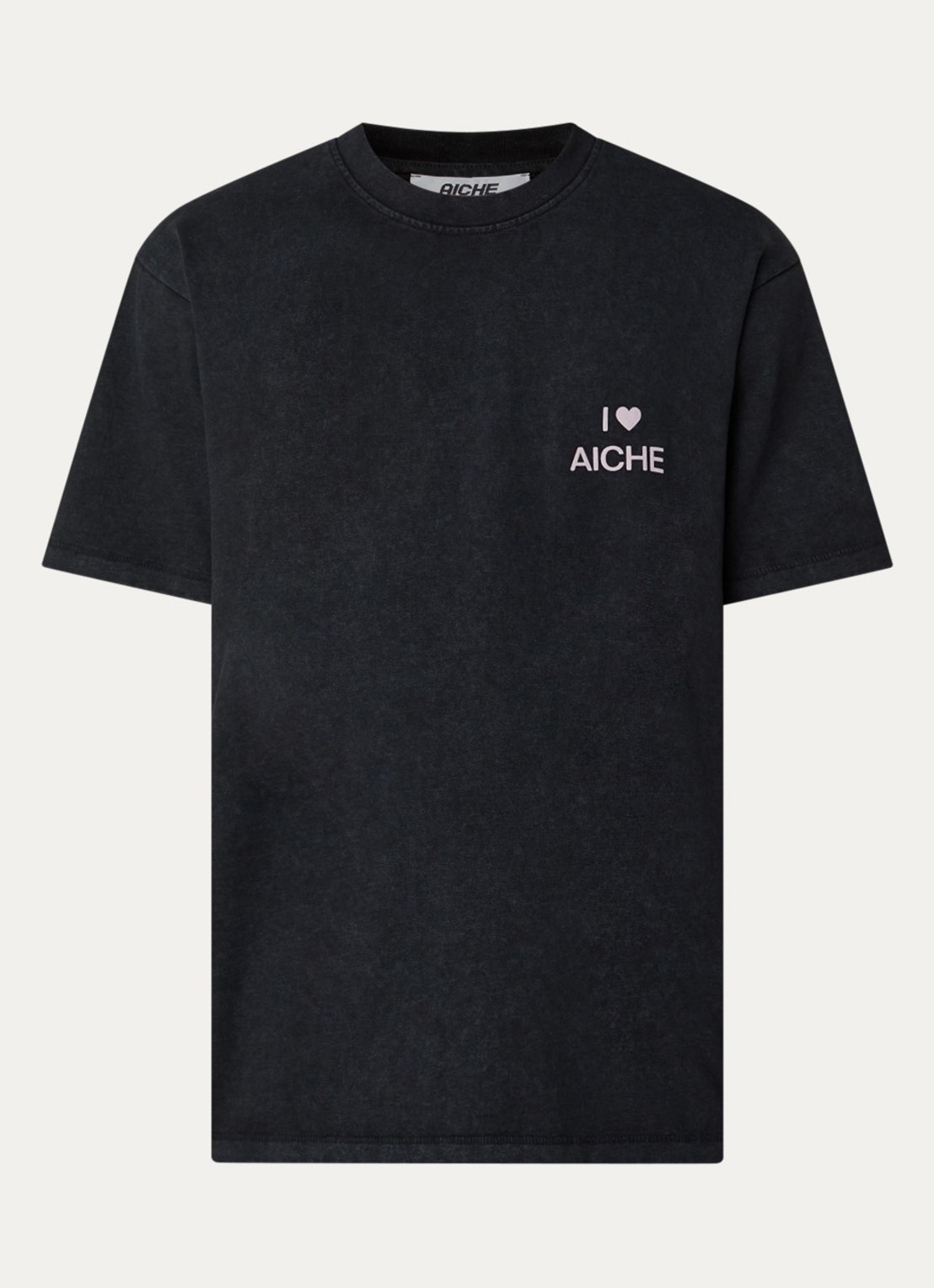 Aiche I Love Aiche T-shirt met logo- en backprint - voorkant zwart