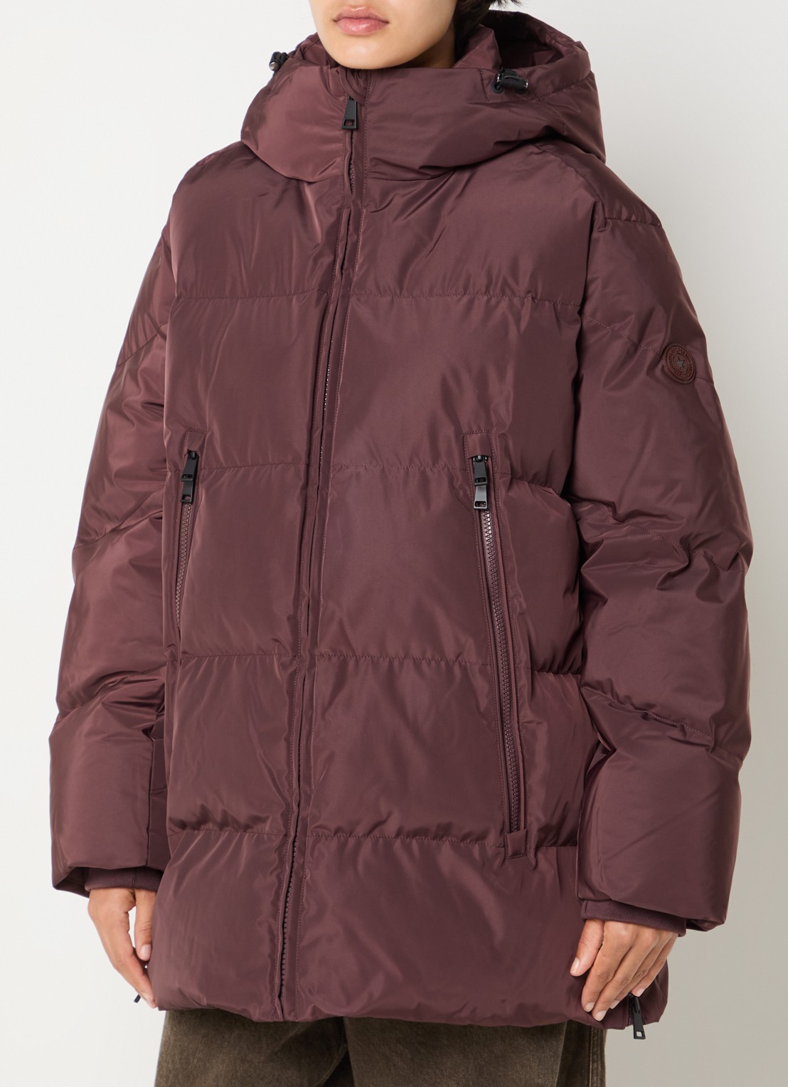Airforce Ada puffer jas met capuchon en trekkoord - detail chocoladebruin