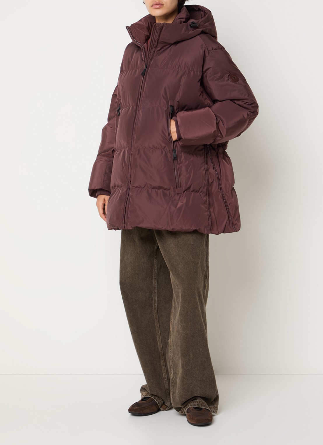 Airforce Ada puffer jas met capuchon en trekkoord - voorkant 4 chocoladebruin