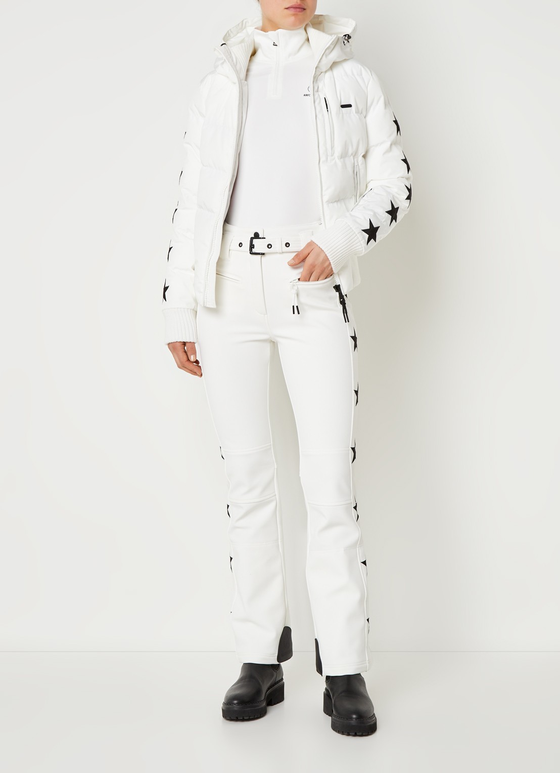 Airforce Aspen Star high waist flared fit skibroek met ceintuur - voorkant 3 wit