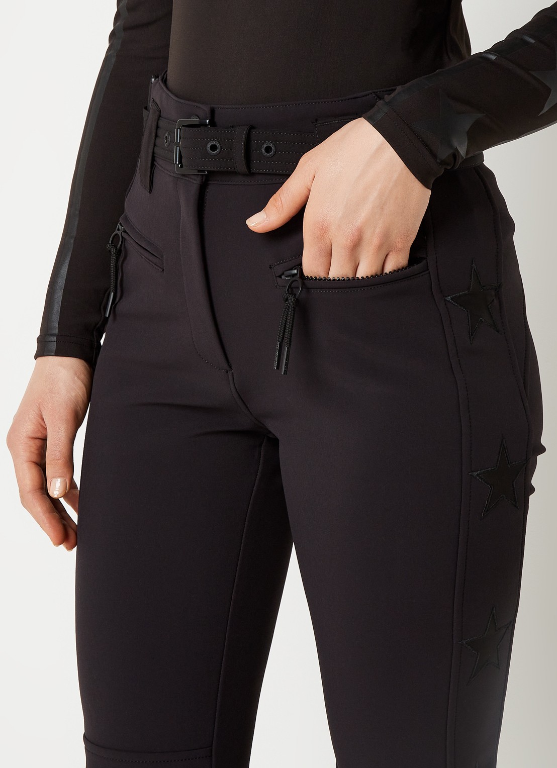 Airforce Aspen Star high waist flared fit skibroek met ceintuur - detail 4 zwart