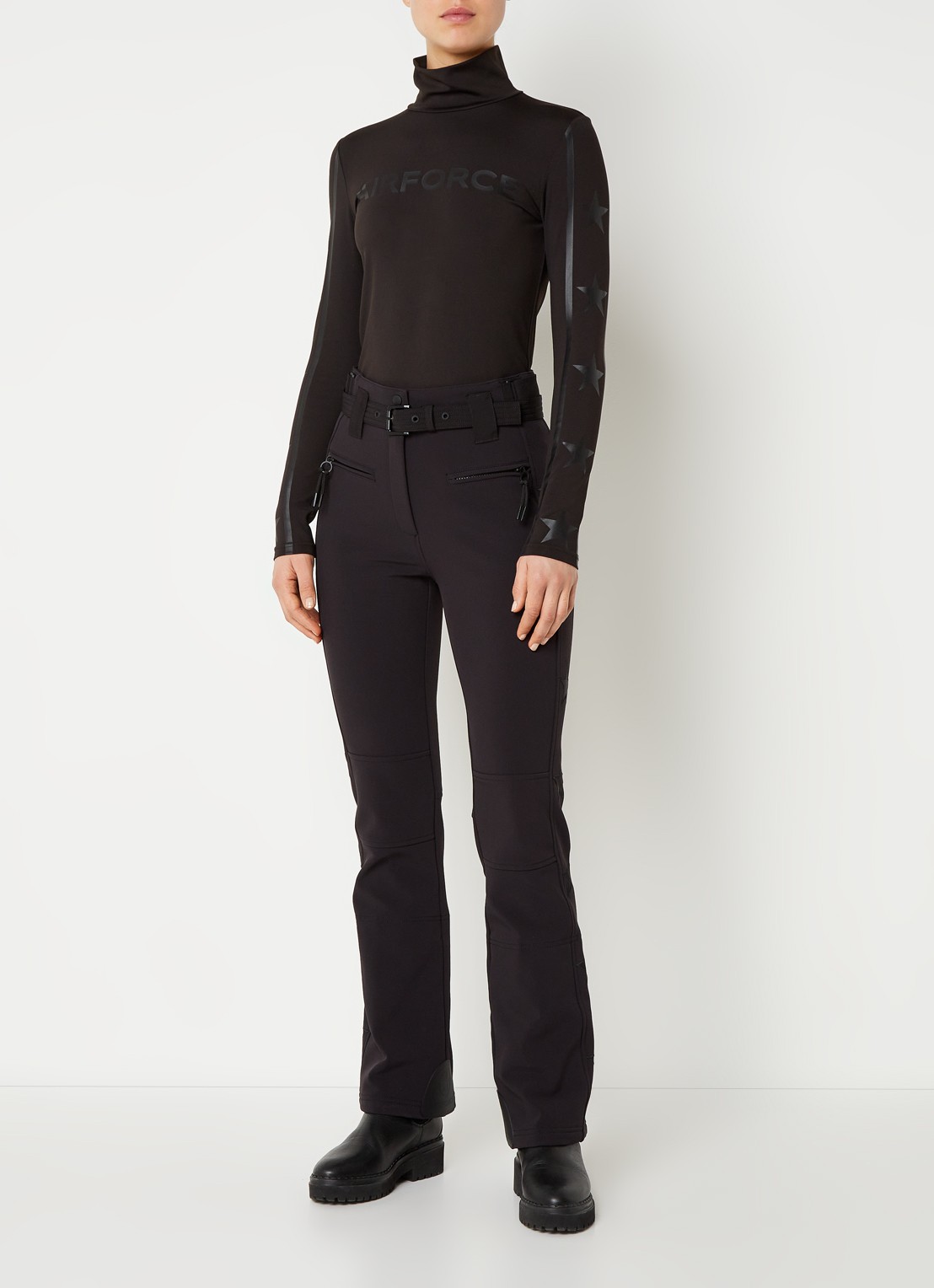 Airforce Aspen Star high waist flared fit skibroek met ceintuur - voorkant 7 zwart
