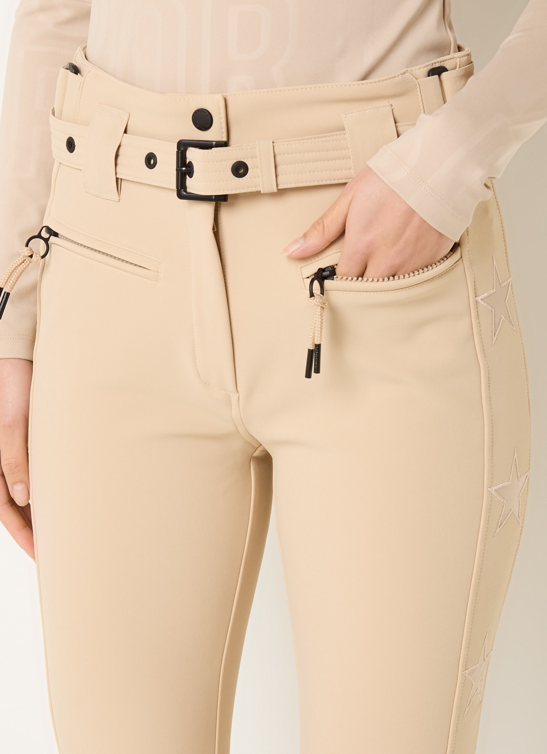 Airforce Aspen Star high waist flared fit skibroek met ceintuur - detail 3 creme
