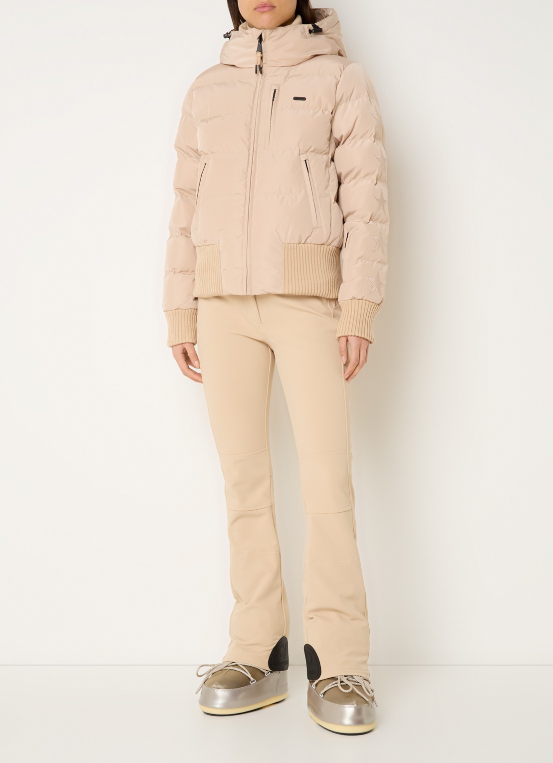 Airforce Aspen Star high waist flared fit skibroek met ceintuur - voorkant 7 creme