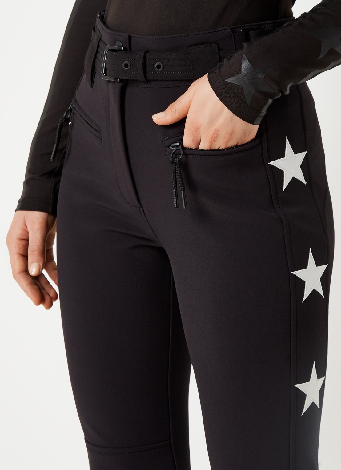 Airforce Aspen Star high waist flared fit skibroek met ceintuur - detail 4 diepzwart