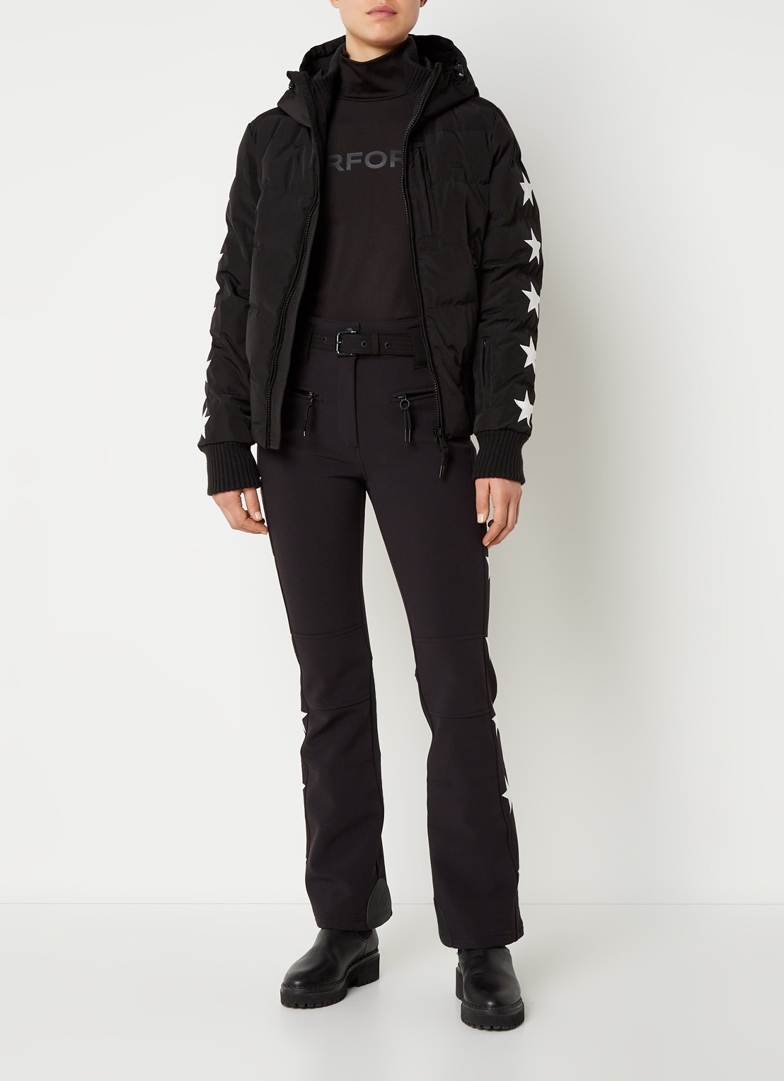 Airforce Aspen Star high waist flared fit skibroek met ceintuur - voorkant 7 diepzwart